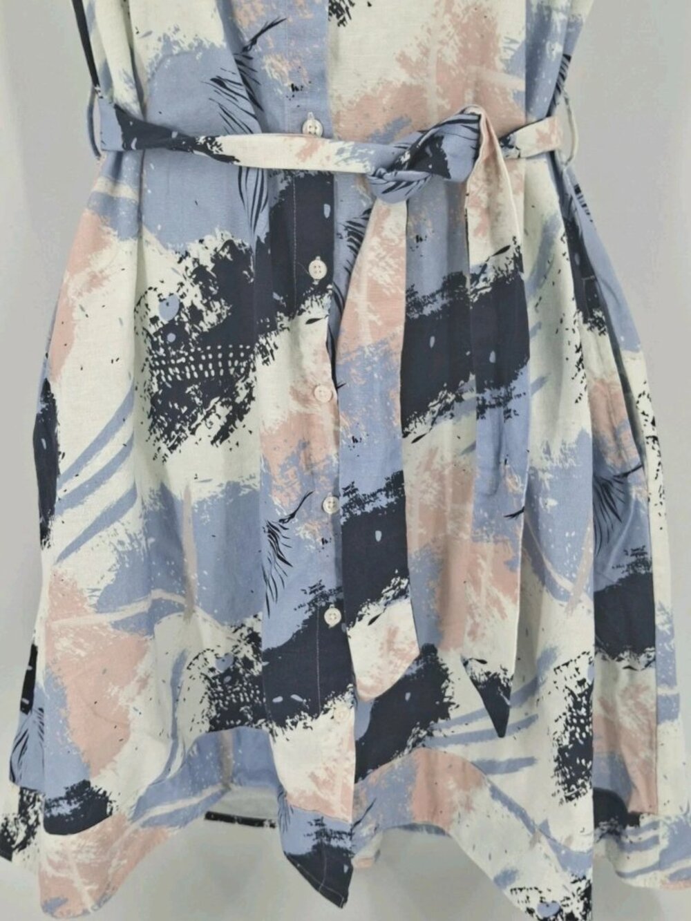 Charlie B Linen Blend Patterned Sleeveless Button Shirt Dress Women's Size XXL - Picture 3 of 7